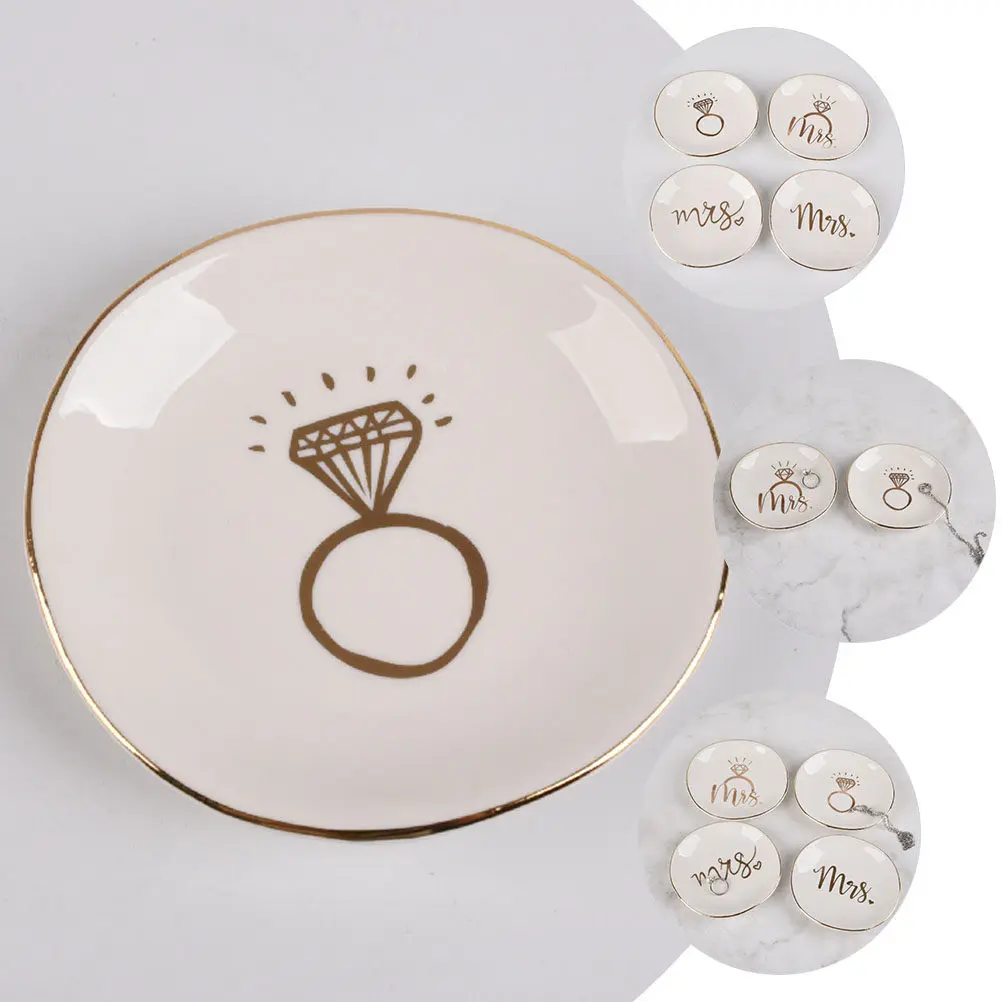 

2Pcs Premium Ceramic Jewelry Tray with Gold Edge Jewelry Storage Holder Ring Dish Necklace Organizer Trinket Dish Decorative