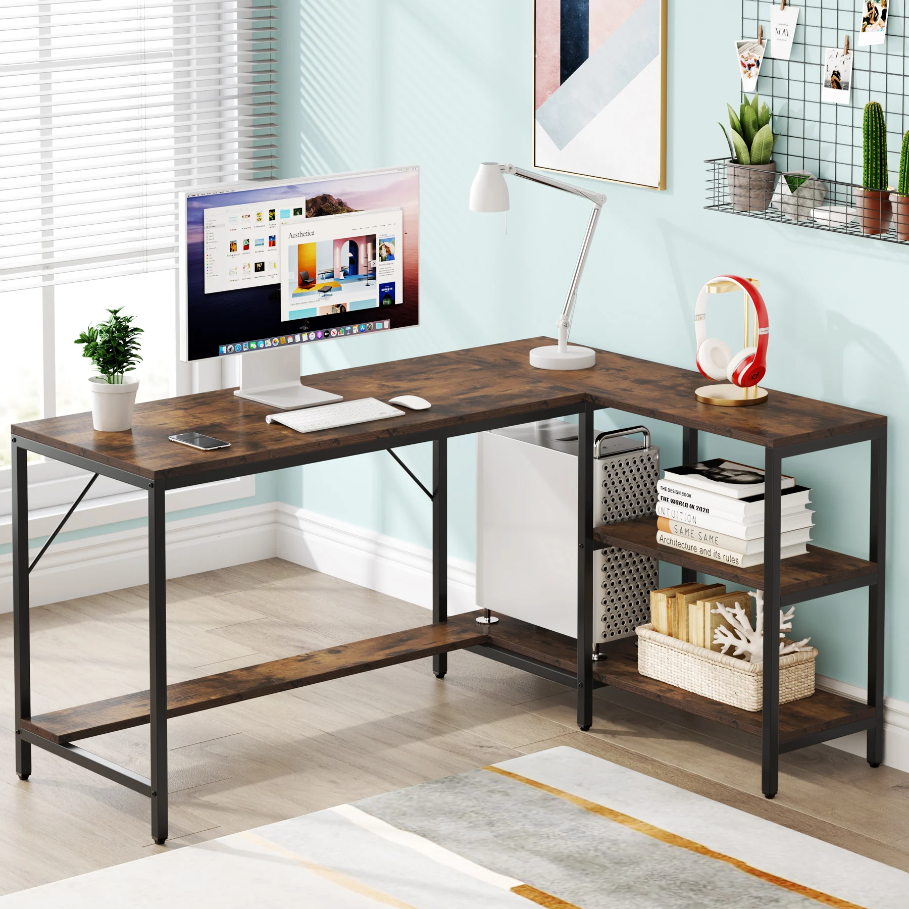 Tribesigns L Shaped Desk with Storage Shelves, Reversible Computer Desk Gaming Desk for Home Office Workstation