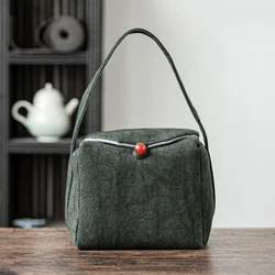 Vintage Tie Dyed Canvas Tea Pot Storage Bag Japanese Style Cloth Bag Travel Portable Handbag Tea Mat Accessories