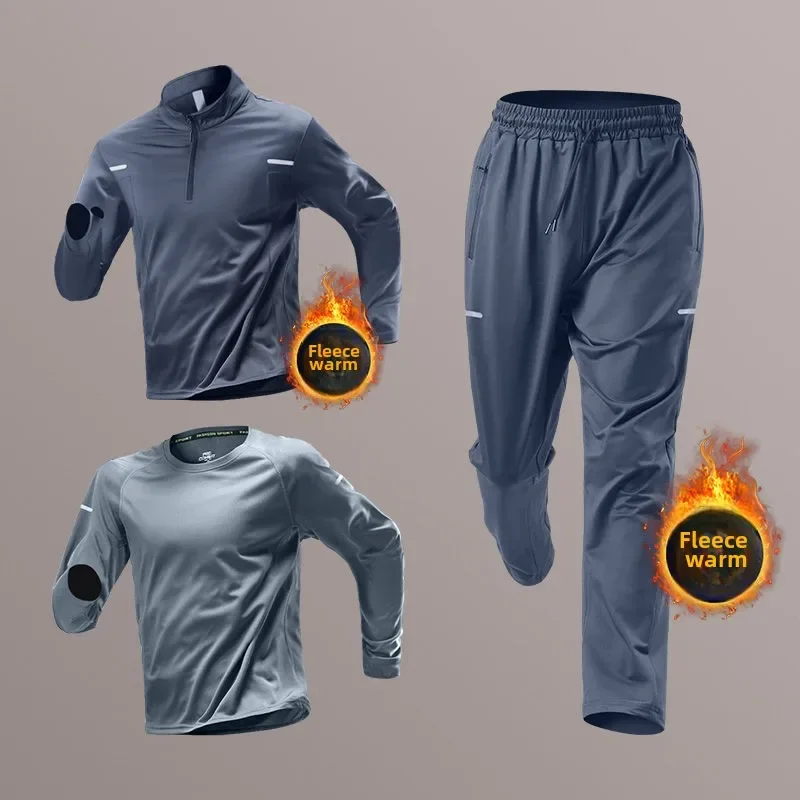 Men's Winter Running Set Plush Warm Thermal Sportswear for Training Fitness Suitable for Track Field Quick-Dry Morning Runs Set