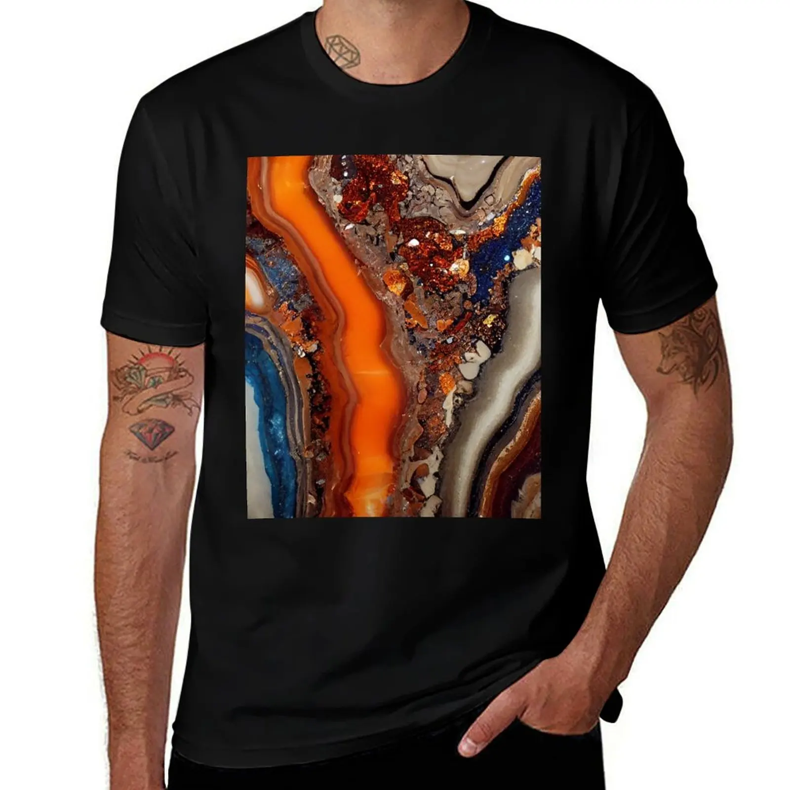 Colorful Agate Resin Pour T-Shirt vintage anime shirt cheap stuff graphic tee shirt customs design your own Men's cotton t-shirt