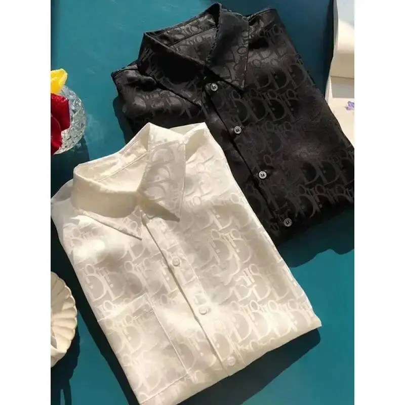 Klassiek jacquard shirt met lange mouwen dames lichtgewicht zijden instappers stijl subtiele letter bedrukte top voor lente zomer