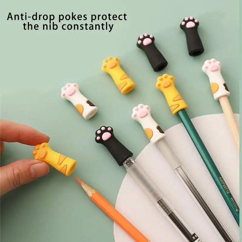 6 uds. Tapas de lápiz con garra de gatos de dibujos animados, tapas de lápiz de silicona a prueba de masticar, Protector de punta de lápiz de silicona para chico y estudiante