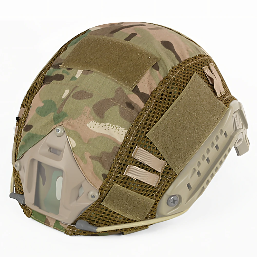 Wosport FAST Helmet Cover Nylon Check Mesh Camouflage Hook and Loop Panels Elastic Cord Cable Management for Outdoor Airsoft