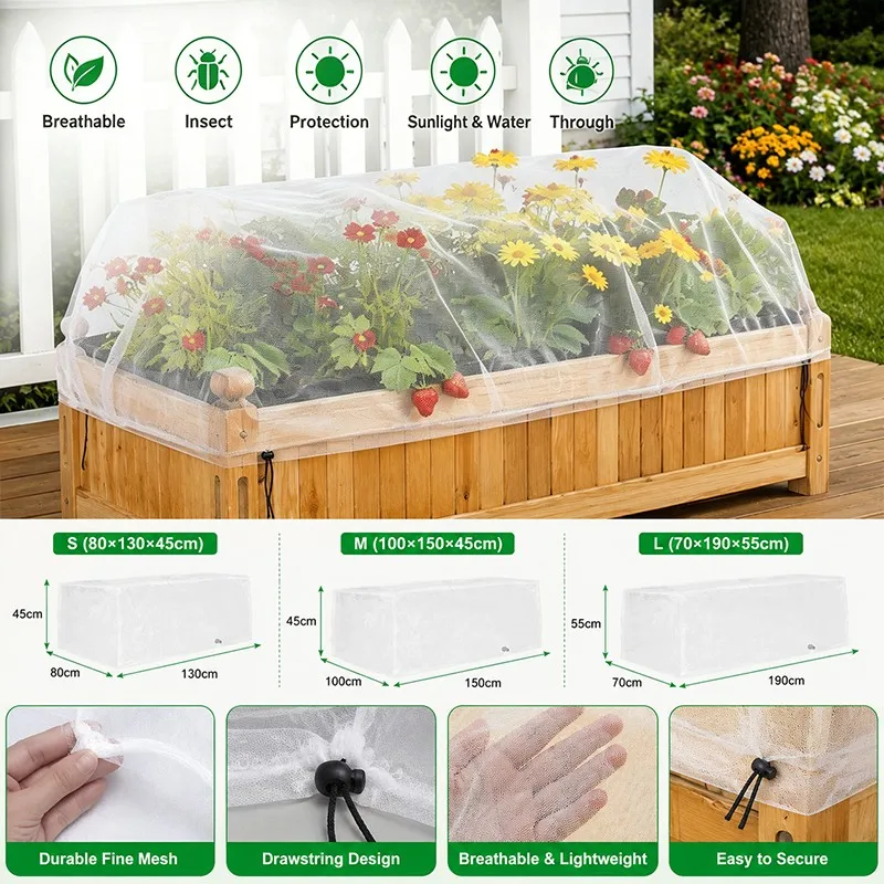 2Pack Garden Netting for Raised Beds Garden Raised Bed Cover with Drawstring Summer Plant Protection Cover Garden Supplies