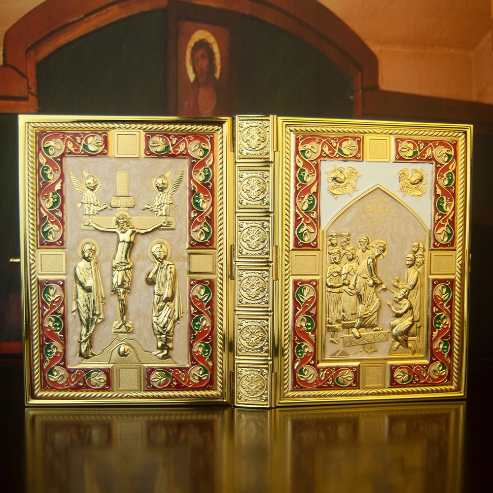 Ostorthodoxe Heilige Schriften Evangeliumsbuch-Umschlag für Kirchen mit Hochwertiger Handarbeit und Goldverzierung – Detail 13