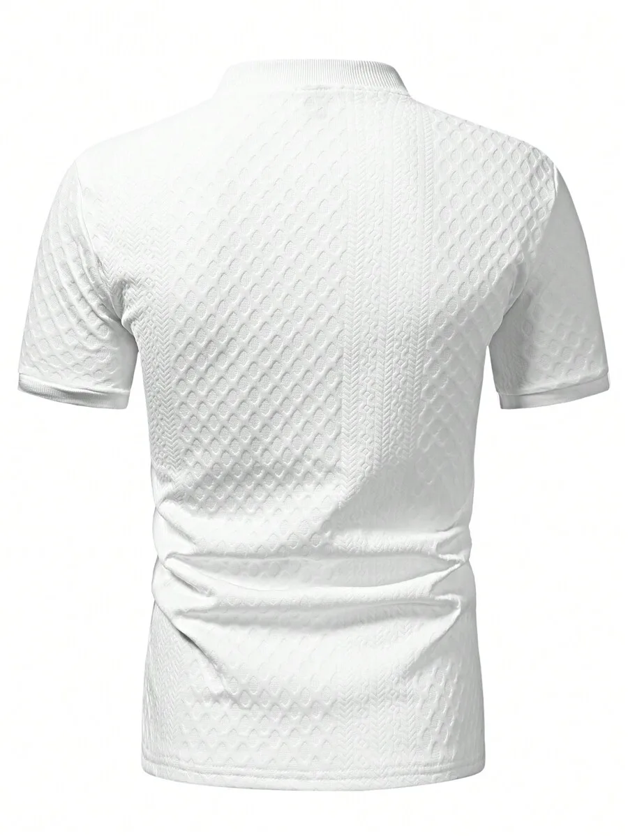 Men's Textured Short Sleeve Henley Shirt, Summer Casual Wear