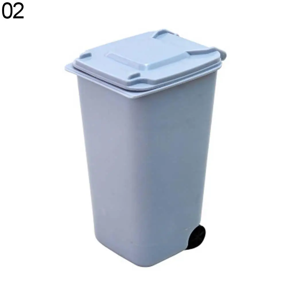 Mini Desktop Trash Can Wheelie Plastic Waste Bins Storage Bin Desktop Organizer Pen Pencil Cup Creative Garbage Storage Box