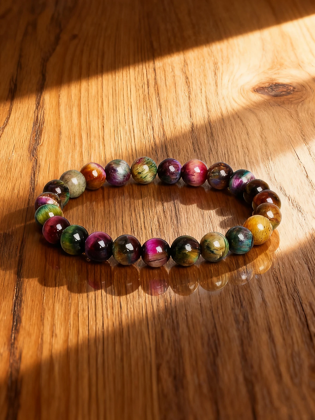 قوس قزح عين النمر سوار الخرز الحجر الطبيعي اليدوية الطاقة الريكي شفاء لحماية الحظ السعيد مجوهرات الطاقة الإيجابية #1