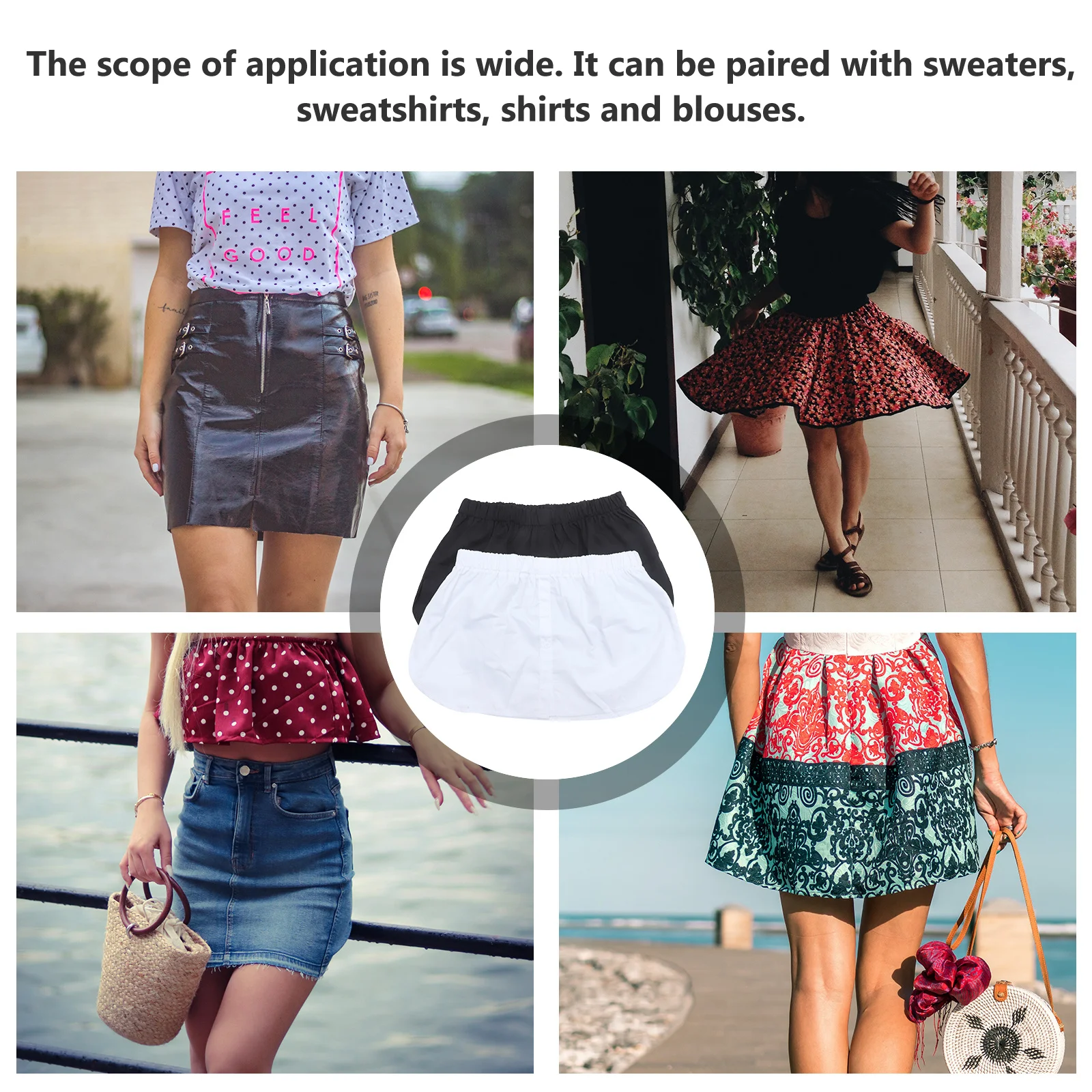 Extension de chemise pour femmes, 2 pièces, fausse demi-jupe, Base superposée détachable pour pull, chemisier, taille élastique, confortable et léger