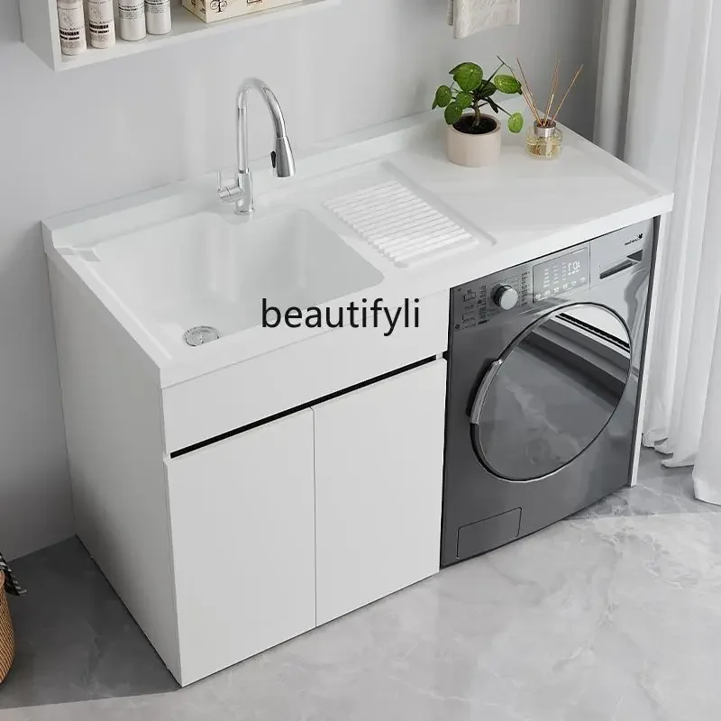 Washing Machine Cabinet Combination Honeycomb Aluminum Quartz Stone with Washboard Laundry Tub Combination Whole Washbin