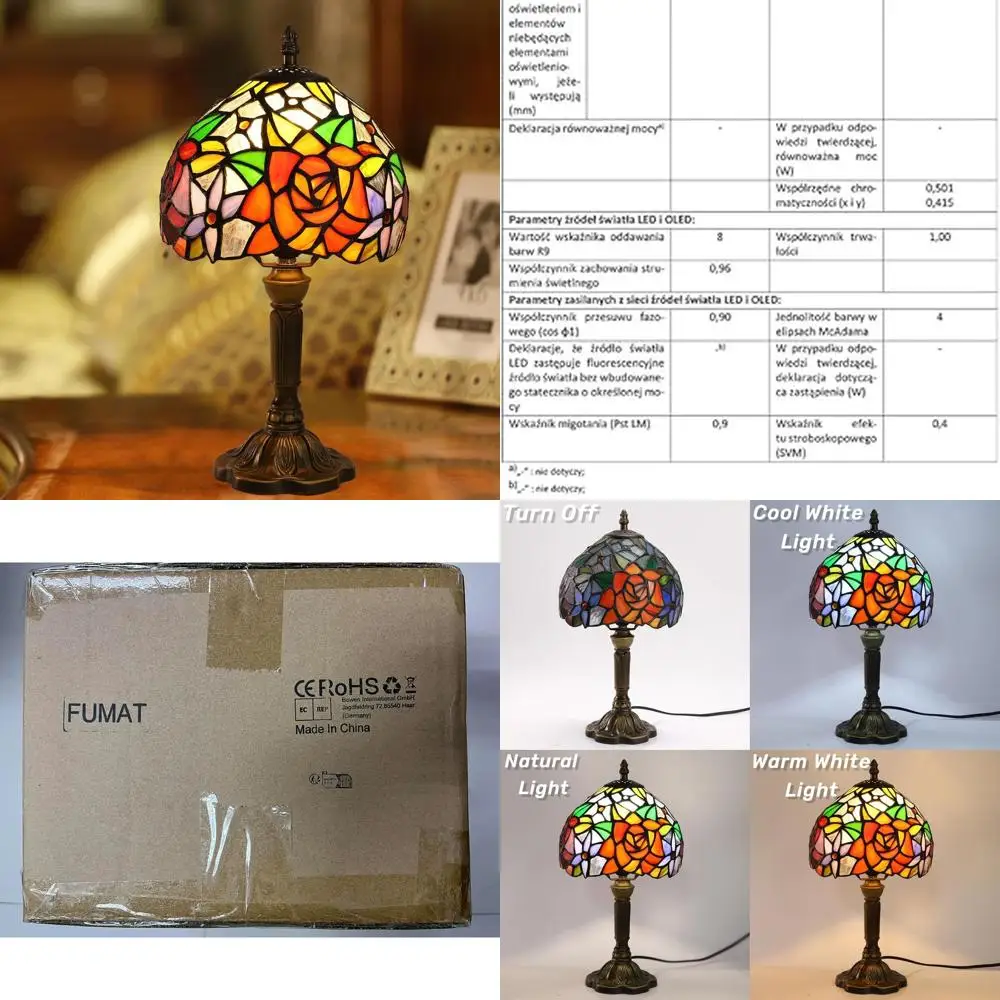 

Stained Glass Tiffany 3-Way Table Lamp, 8x8x15 Inches, for Bedroom, Living Room, Office Reading