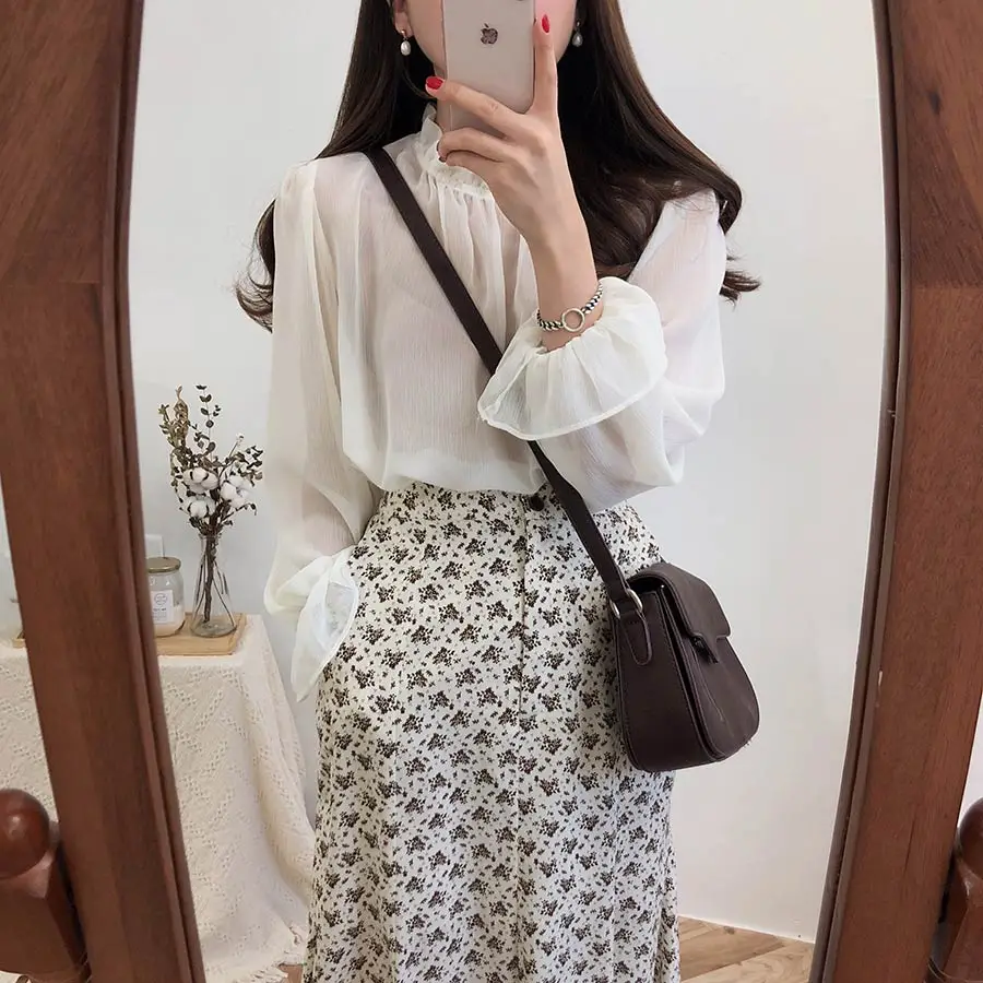 Koreański styl New Arrival wiosenna szyfonowa bluzka w stylu koreańskim - elegancka koszula damska z długim rękawem