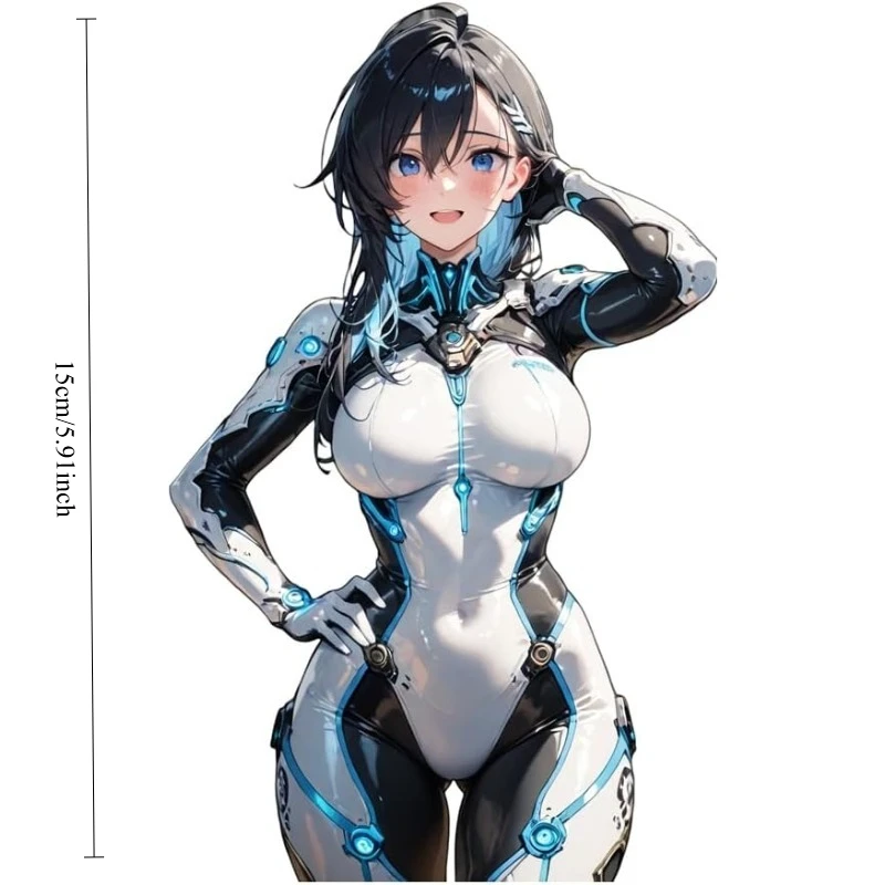 

Cute Anime Girl in Sci-Fi Suit Glossy Vinyl Sticker, Self-Adhesive Decal for Car Skateboard Bike Window Decor