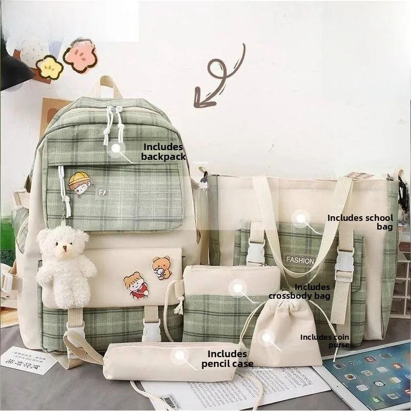 

2025 New Girls School Bag Ba Support Lightweight Dual oulder Bapa for Junior And High School Students Soft Polyester ...