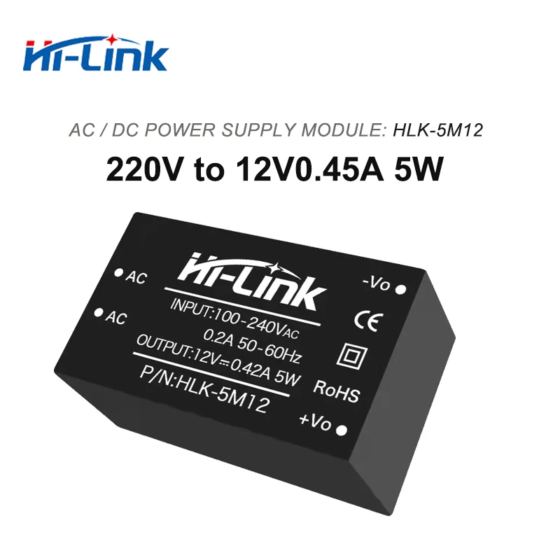 Uwalnia statek Hi-Link CE/ROHS 220 do 12V 450mA 5W ACDC moduł zasilacza impulsowego pojazd ev ładowanie HLK-5M12 izolowany konwerter