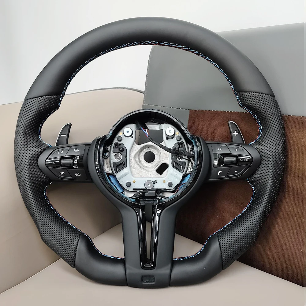 Perforated Flat Steering Wheel For BMW E90 E87 E70 E84 F10 F06 F20 F30 F15 F25 F23 F48 Black Button Fat Sport Upgrade view 2
