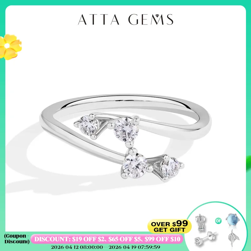 

ATTAGEMS Moissanite Rings for Women VVS1 Round Cut Diamonds S925 Silver Twining Wedding Band Adjustable Engagement Bride Jewelry