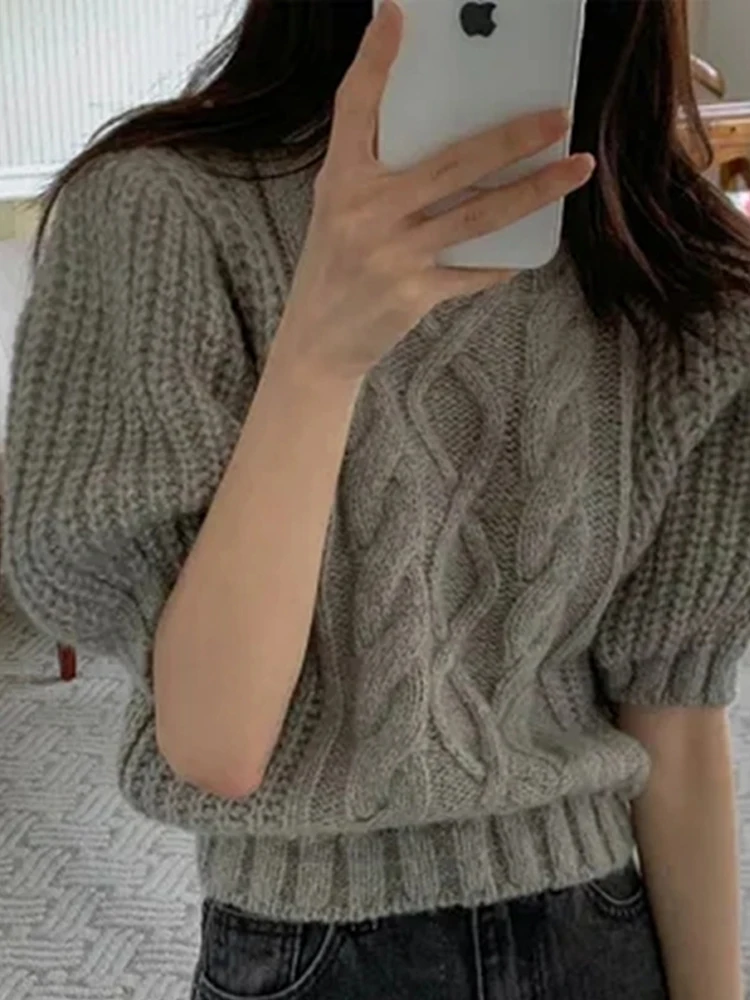 

Sweet ort Sve Knitted Sweater for Women round Ne Bubble Sve Vintage Twist Autumn Winter New Sle Soft And Warm Top