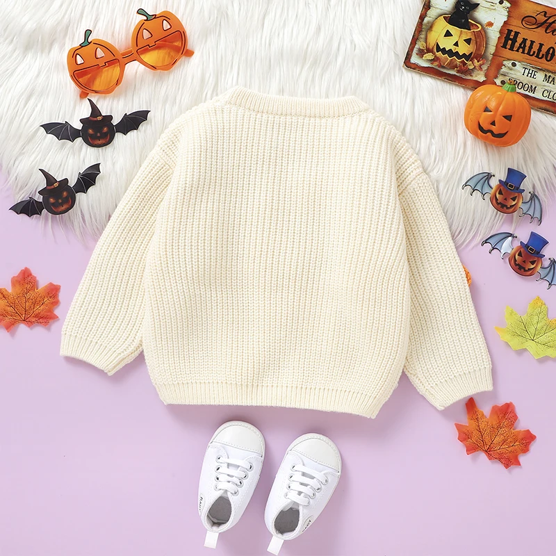 Baby Sweater Long Sleeve Crew Neck Pumpkin Warm Winter Pullover Sweater Halloween Clothes for Girls Boys