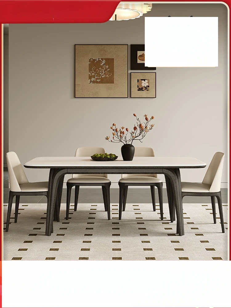 

Solid wood rock slab dining table and chair combination medium antique cream style small apartment household log color long tabl