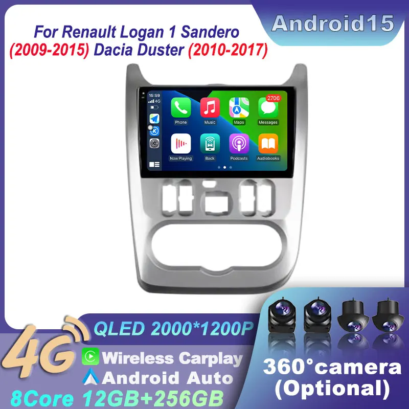 

Видеонавигатор с GPS WIFI Android 15 Автомобильный радиоприемник для Renault Logan 1 Sandero 2009-2015 Dacia Duster 2010-2017 Мультимедиа