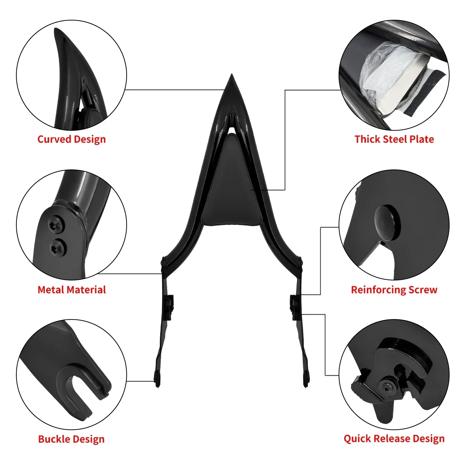 Motocicleta destacável Sissy Bar, encostos traseiros do passageiro, Harley Touring, Electra, Street Glide, Road King, FLHX, FLHR, 09-2023, 16 em