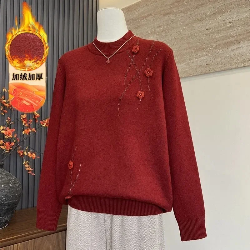 

Korean Women Half High Neck Knitwear Middle Aged Mother Solid Color Pullover Knit Autumn Ladies Fashion Large Size 6XL Sweater