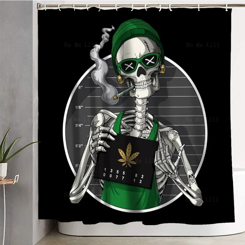 Pothead Skeleton Stoner Smoking Weed Mugshot Psychedelic Skull Hippie Art Print Waterproof Shower Curtains By Ho Me Lili