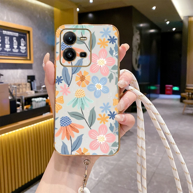 V25 Special Flower Luxury Plating Phone Case For VIVO V25 V25Pro V21E V21 V29E V23E V25E Y12 Y16 Y17 Y15S Y30 Y21 Y22 Y35 Cover