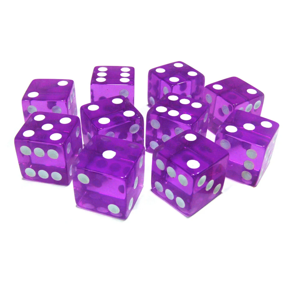 Lot de 10 dés acryliques transparents, 19mm, points blancs, coins carrés, haute qualité, boutique, barre de jeu, cubes Mahjong