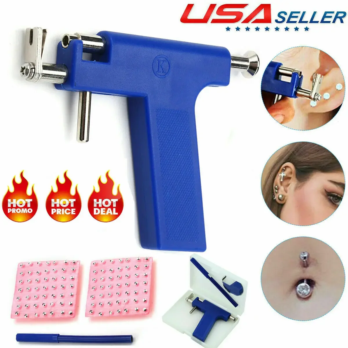 Ear Piercing Kits Stainless Steel Ear Piercing Gun Positioning Pen Earplugs 98pcs/Set Ear Studs for Nose Body Piercing Gun Tools