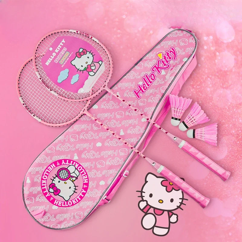 

hello kitty Sanrio anime peripheral kawaii anime badminton racket set creative durable ultra-light double shot sports badminton