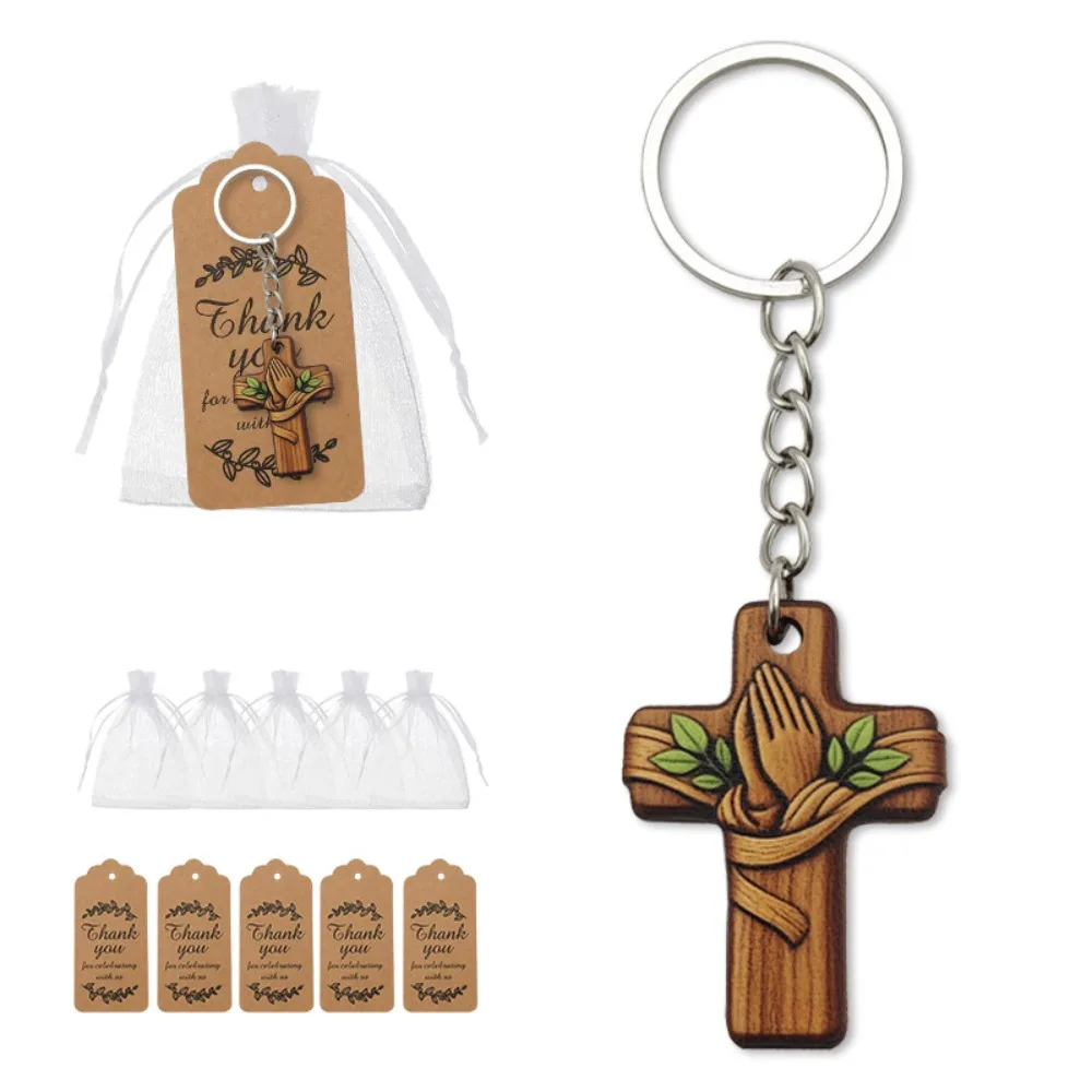 12/24/48 Sets de Llaveros con Cruz y Manos en Oración, con Tarjeta y Bolsa de Gasa, Recuerdos de Boda para Invitados, Regalo Religioso para Amigos
