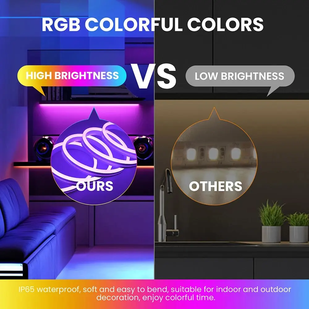 24V RGB Led Neon Rope Lights with Remote App Control Waterproof Neon Flexible Strip Lights Outdoor DIY Design for Bedroom Deco