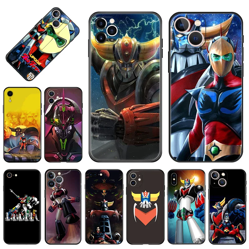 Soft Phone Cases For iphone 16 15 14 13 12 11 Pro XS Max Mini XR 7 8 Plus 16ProMax UFO Robot Grendizer Black Matte Cover