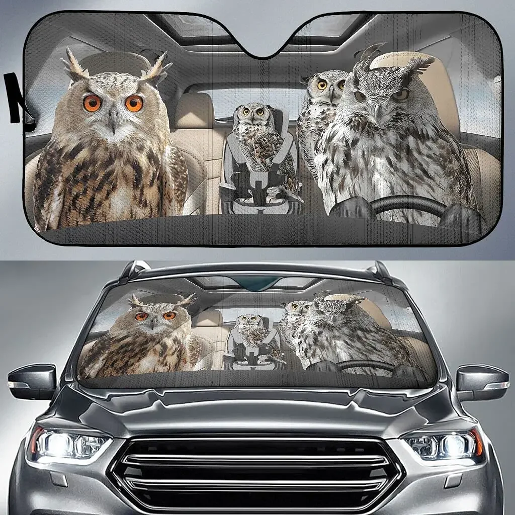 Owl Funny Family Animal Lover Driving Car Sunshade Windshield Window, Gift for Owl Lover, Car Windshield Durable Material Auto V