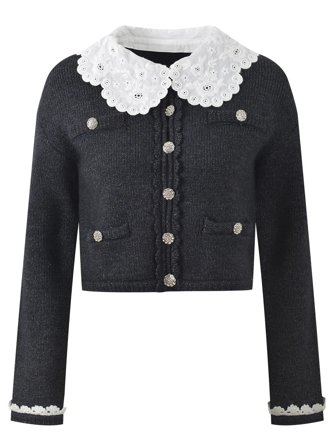 

Detachable Doll Collar ort Cardigan Knitted Jaet Versatile Faionable Anti-Aging Autumn Winter New Arrival Women's Wear