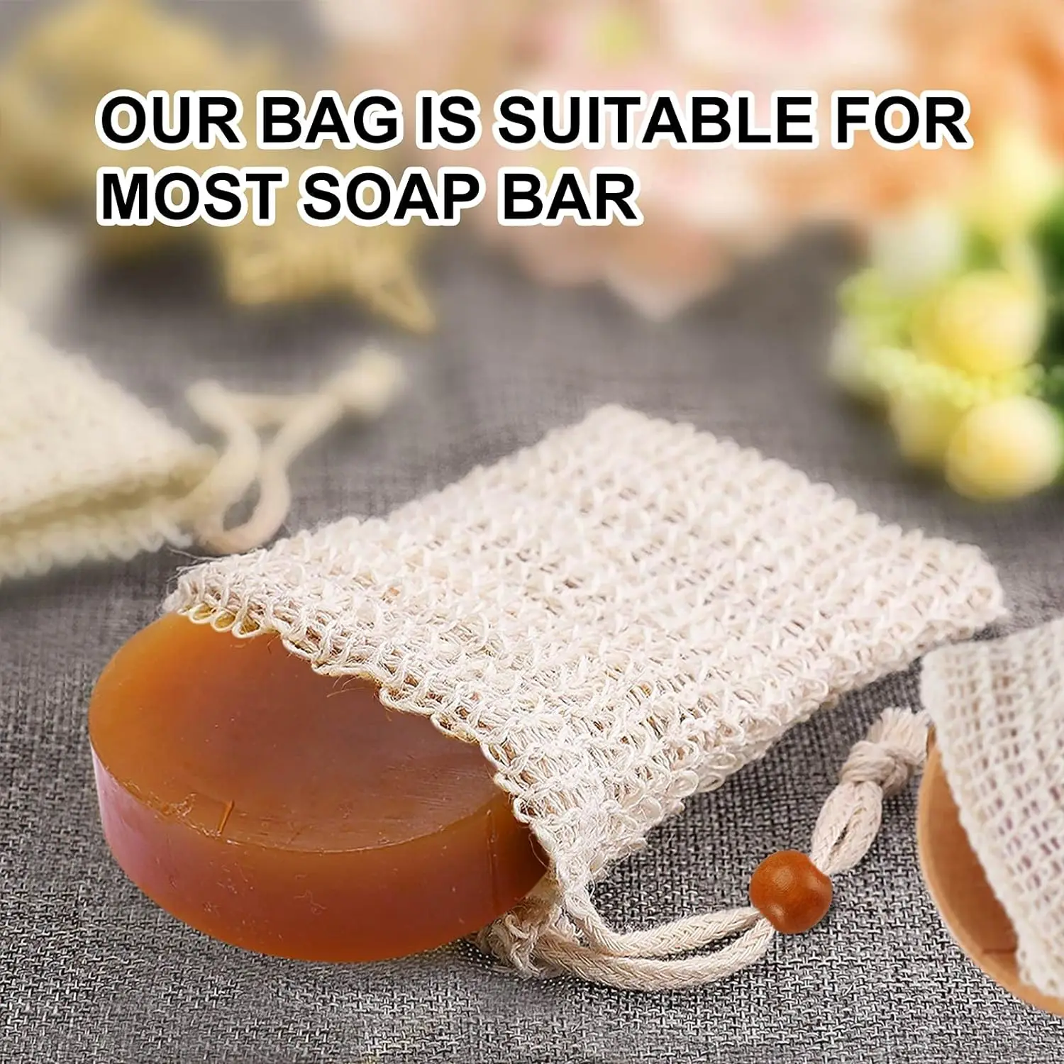 Soap Bag, Natural Sisal Soap Saver Bag Pouch Mesh Net Waste Plastic-free Exfoliating Foaming and Drying Soap Holder for Shower