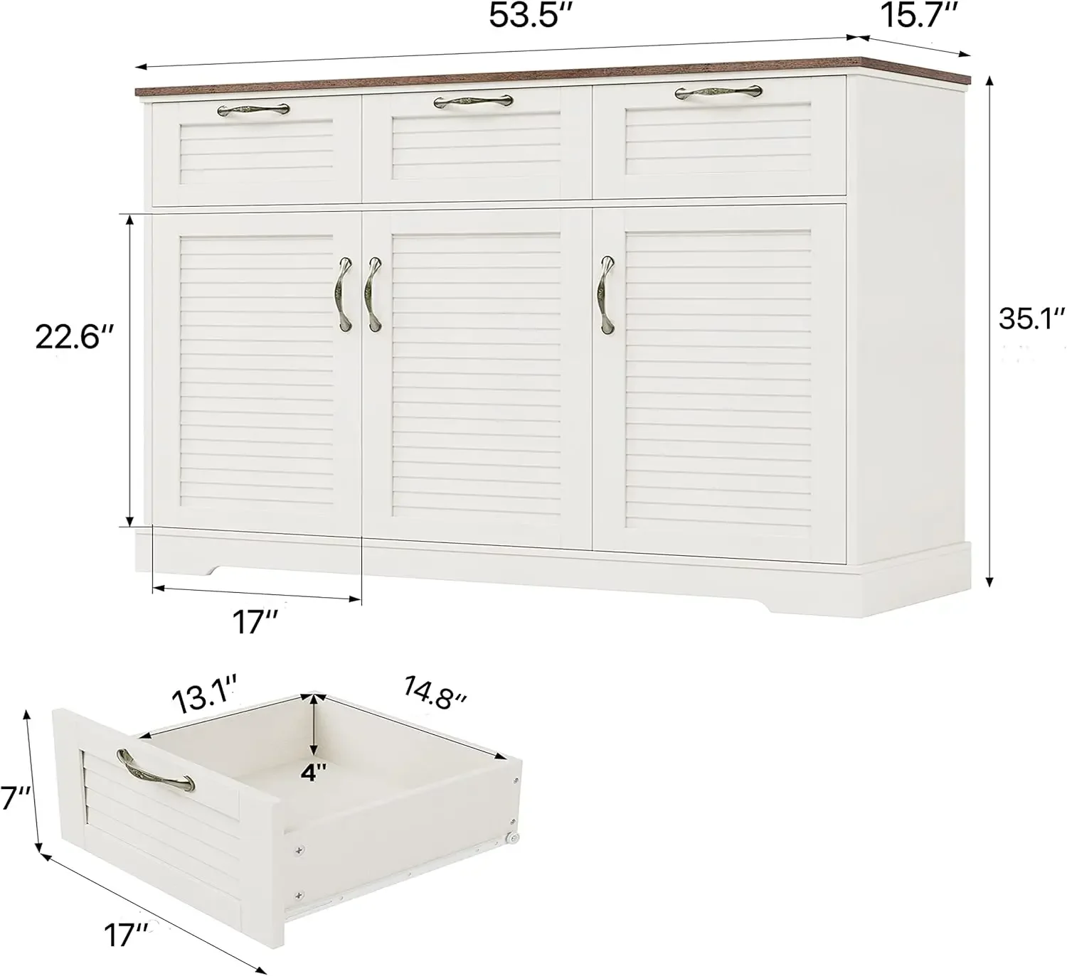 Küchen Side board Buffets chrank mit Stauraum, 15.7 "d x 53.5" w x 35.1 "h, Buffet Server Bar mit 3 Rollt üren und 3 Schubladen,