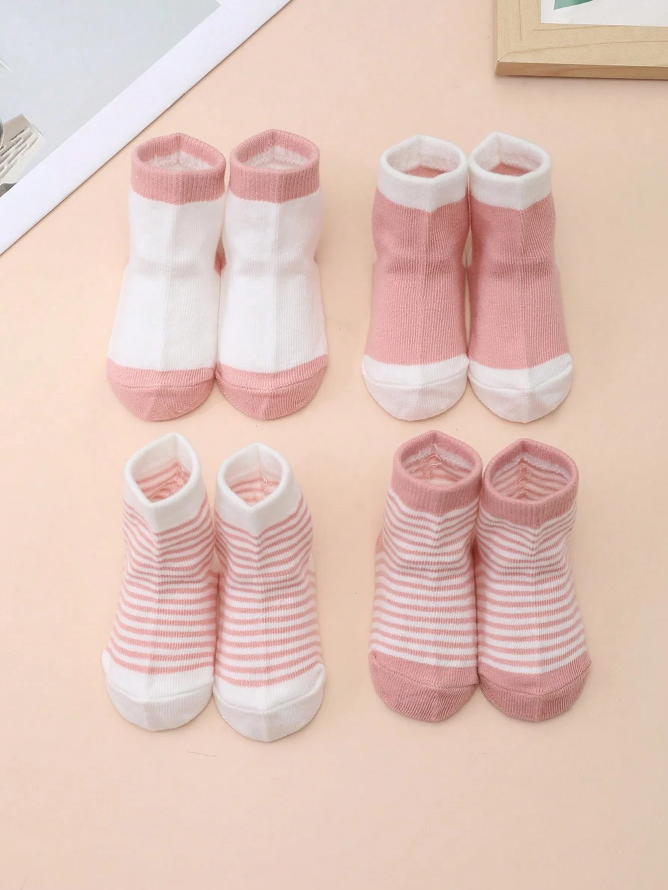 4 Pairs Babies Socks 0-6 Months Cotton Short Socks Simple Striped Style Soft Breathable Newborn Infant Toddler Socks For Infants