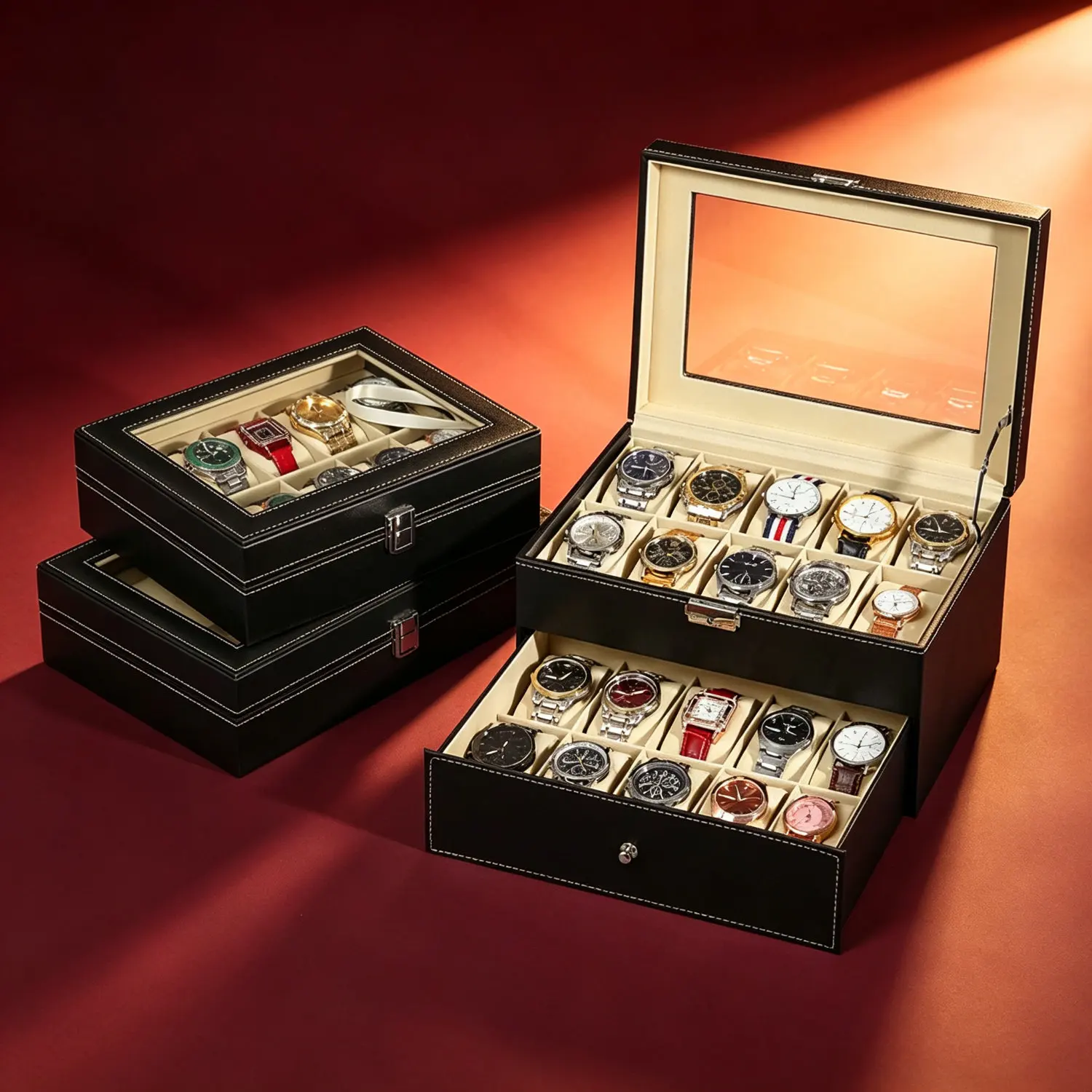 High Capacity Leather Watch Organizer Box