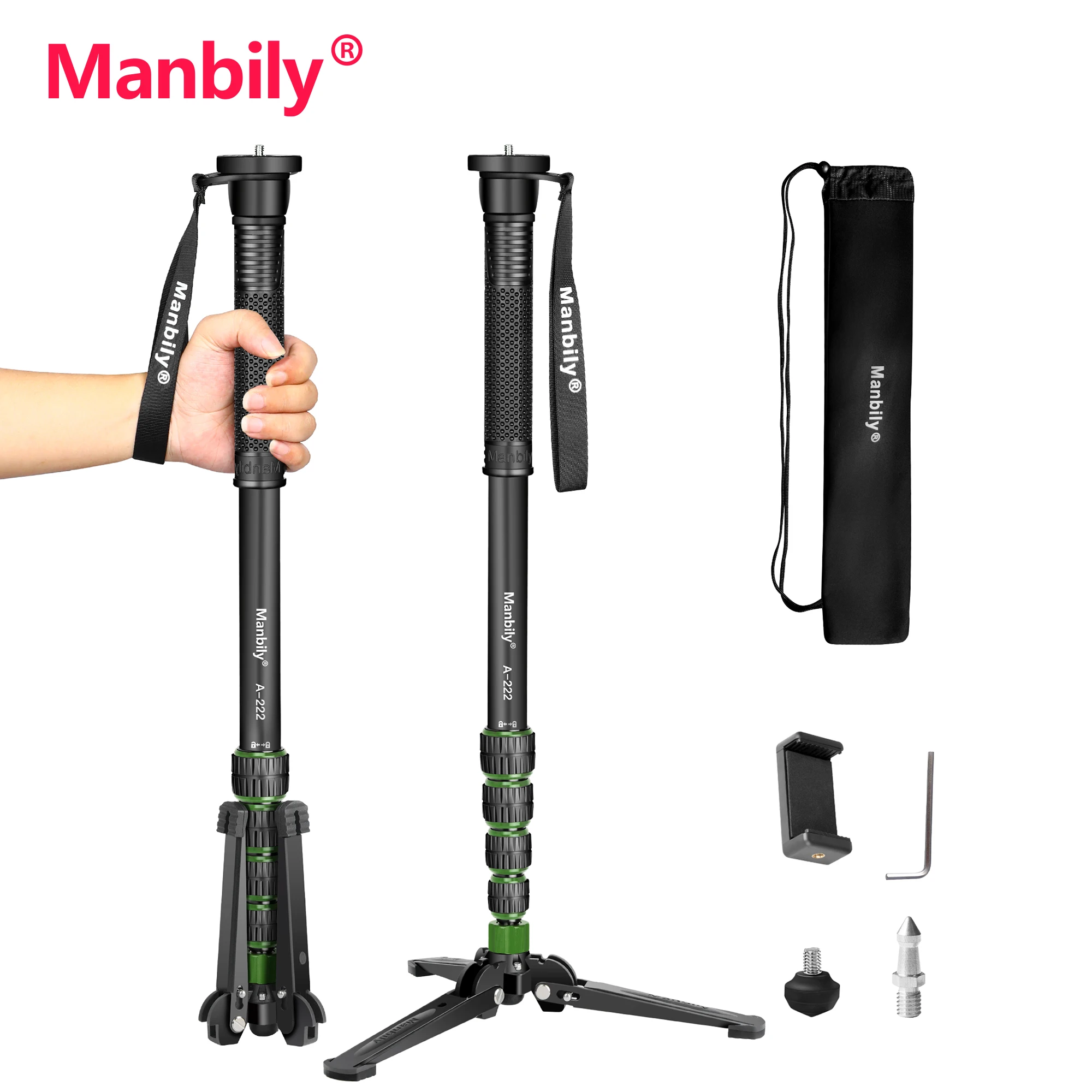 Легкий штатив для камеры Manbily, монопод, палка для селфи, алюминий A-222Pro для Canon Nikon DSLR Travel Max 170 см с основанием M-2 Легкий штатив для камеры Manbily, монопод, палка для селфи, алюминий A-222Pro для Canon Nikon DSLR Travel Max 170 см с основанием M-2