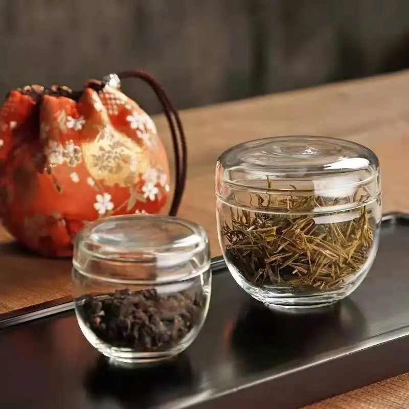 Samll Glass Tea Jar Transparent High Borosilicate Glass Jar Portable Travel Wake-up Tea Jar Glass Container Mini Tea Box
