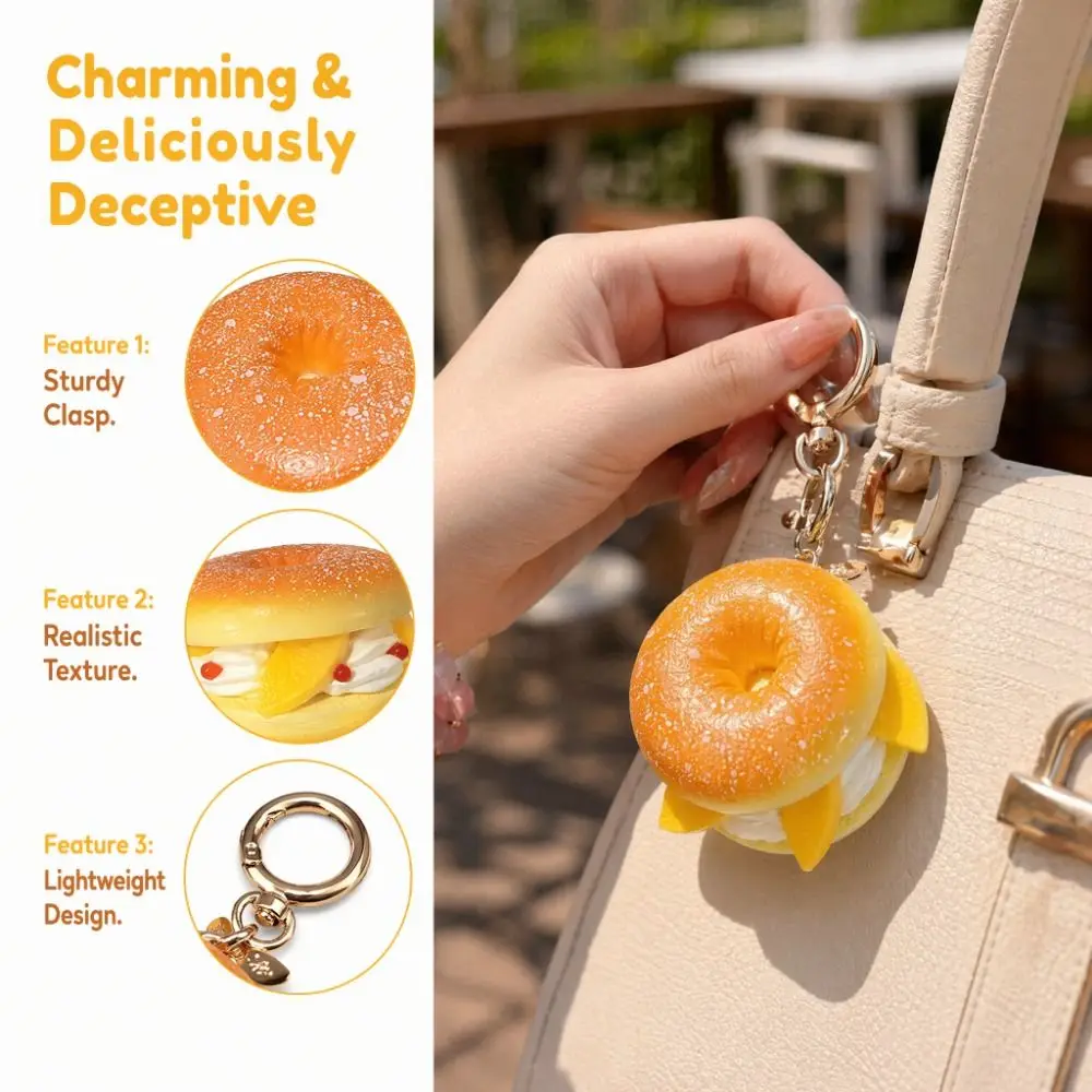 Fun Simulated Cream Bread Keychain Lightweight Dessert Pendant Simulation Fruit Keychain Soft Sandwich Puff Pendant Car Pendant