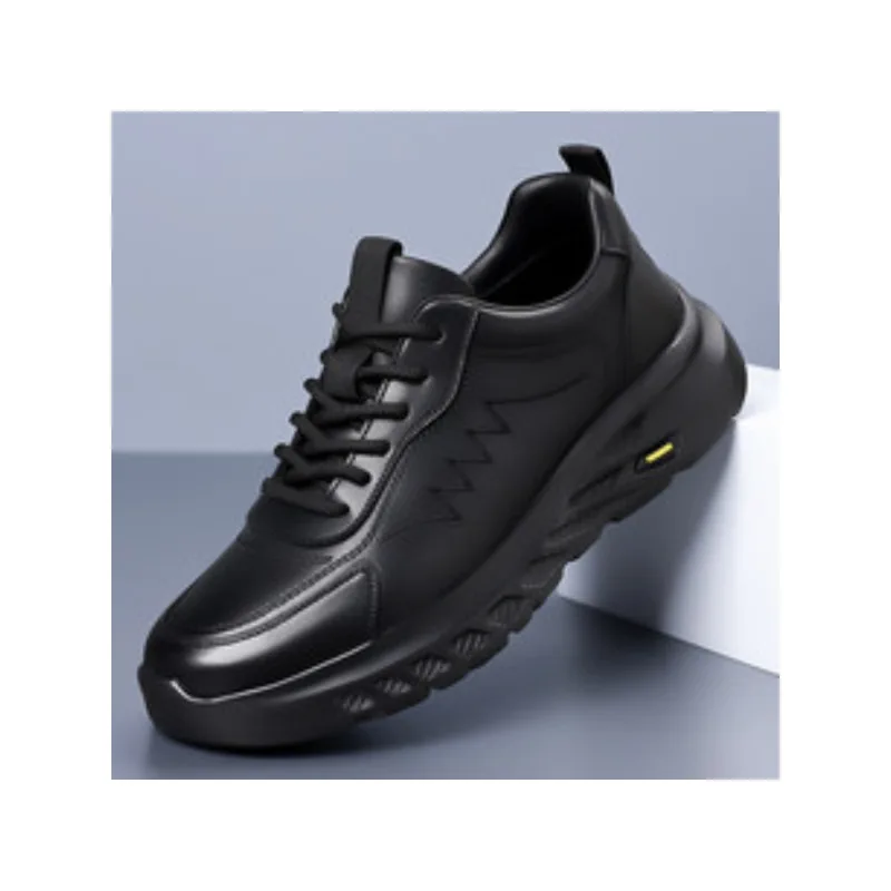 

New Men Genuine Leather Casual Shoes Sport Thick-soled Platform Shoes Lightweight Lace-up Athletic Shoes