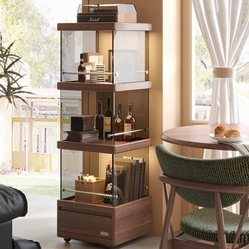 

Walnut solid wood living room sofa side cabinet mobile storage display