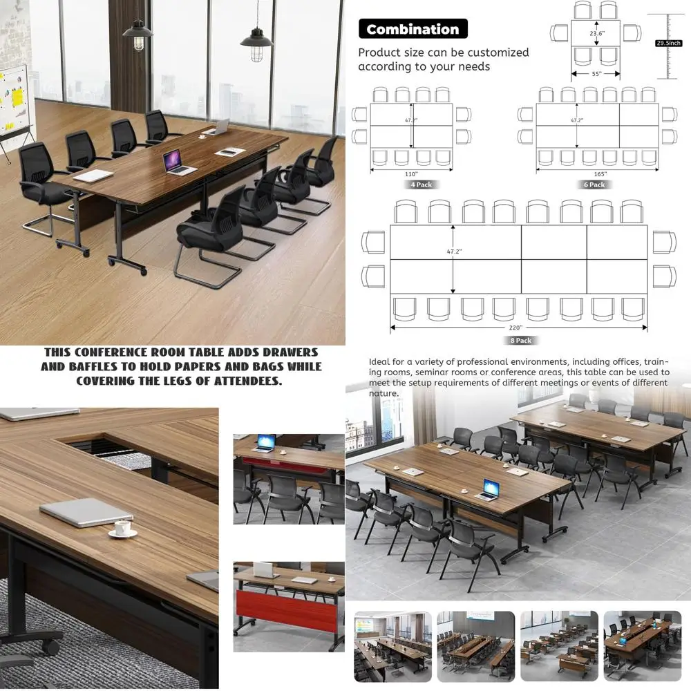 

Walnut Lip Top Training Meeting Tables with Wheels, 55.1x23.6x29.5 Inches, Ideal for Boardroom or Office Conference Rooms (4 Pac
