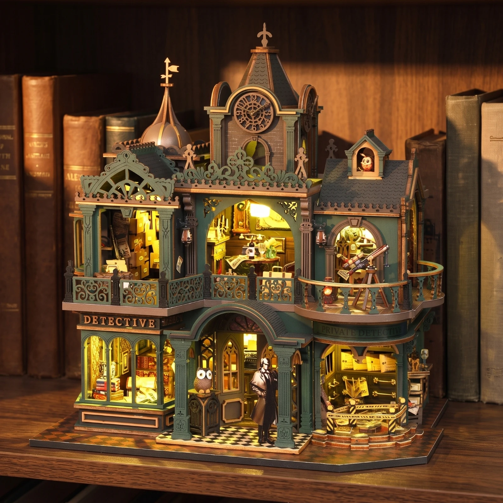 Detective Agency Model 3D DIY Dollhouse Kit Book Nook Wooden for Hobbyists, Desk Decor, Bookshelf