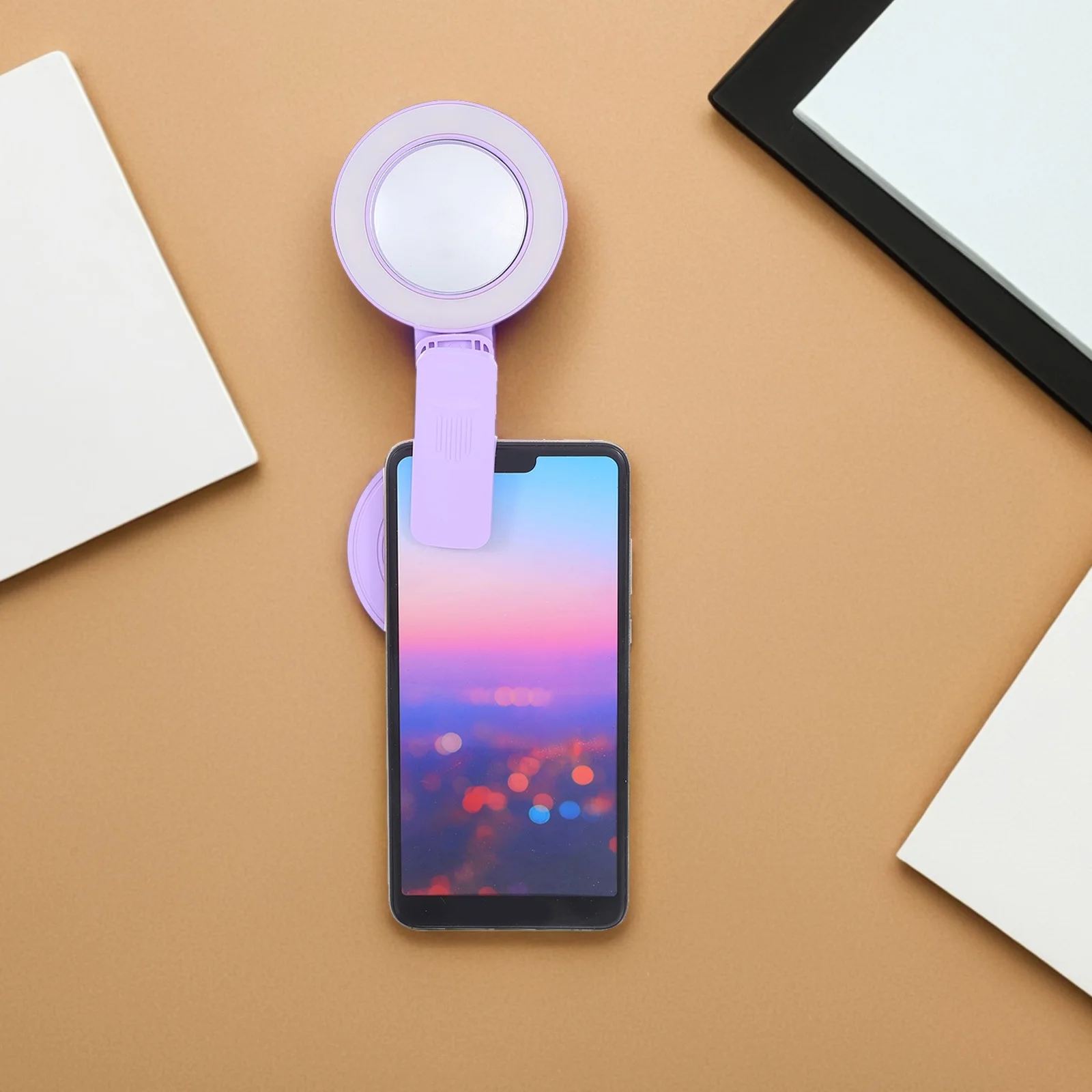 

Clip-on Selfie Light with Mirror: Universal Phone Camera Mirror Attachment for Travel Vloggers Fill Light for Clear and